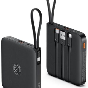 VRURC Portable Charger with Built-in Cable, 10000mAh 22.5W Fast Charging USB C Battery Pack