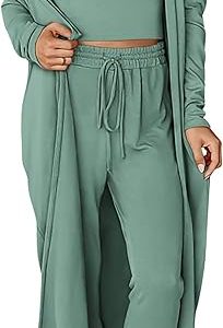 KIRUNDO 3 Piece Lounge Sets for Women Airport Travel Vacation Outfits Spring Cardigan Matching Sleeveless Top Jogger Pants